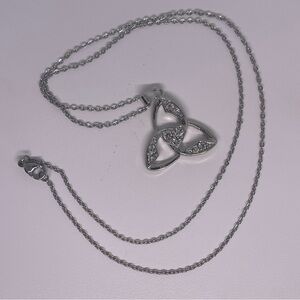Triquetra pendant necklace with CZs silver tone